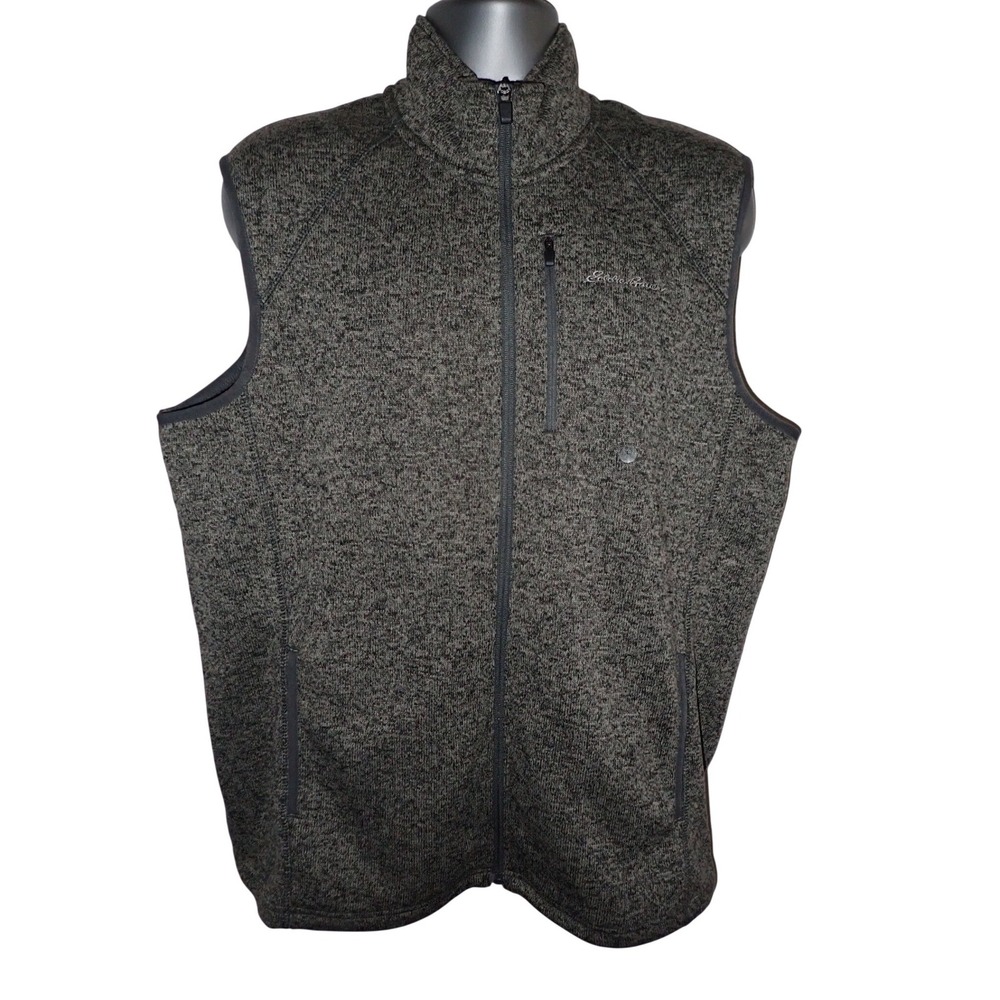 Eddie Bauer Men's Heathered Fleece Full Zip Vest Gray Large Gorpcore Outdoor